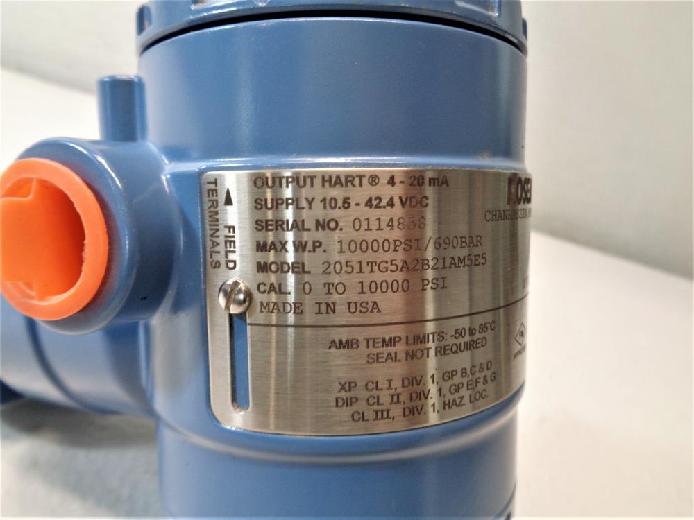 Rosemount 2051 In-Line Pressure Transmitter, 0 - 1000PSI, #2051TG5A2B21AM5E5